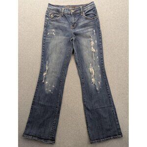 Zana Di Jeans Jeans Womens 9 Blue Distressed Bootcut Stretch Denim Embroidered